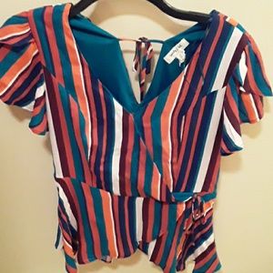 Sandy and Sid green and orange stripes blouse Smal